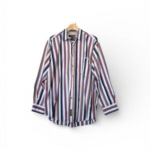 Timberland Earthy Colour Vertical Striped Button Down 100% Cotton Men Shirt M